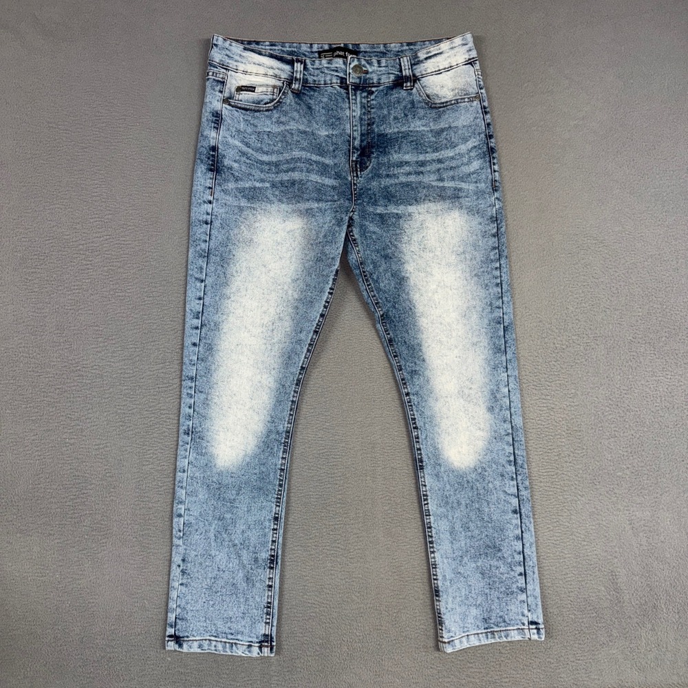 Phat Farm Jeans Mens 36x30 (Fit 34x28) Blue Acid Wash Straight Leg Stretch Denim